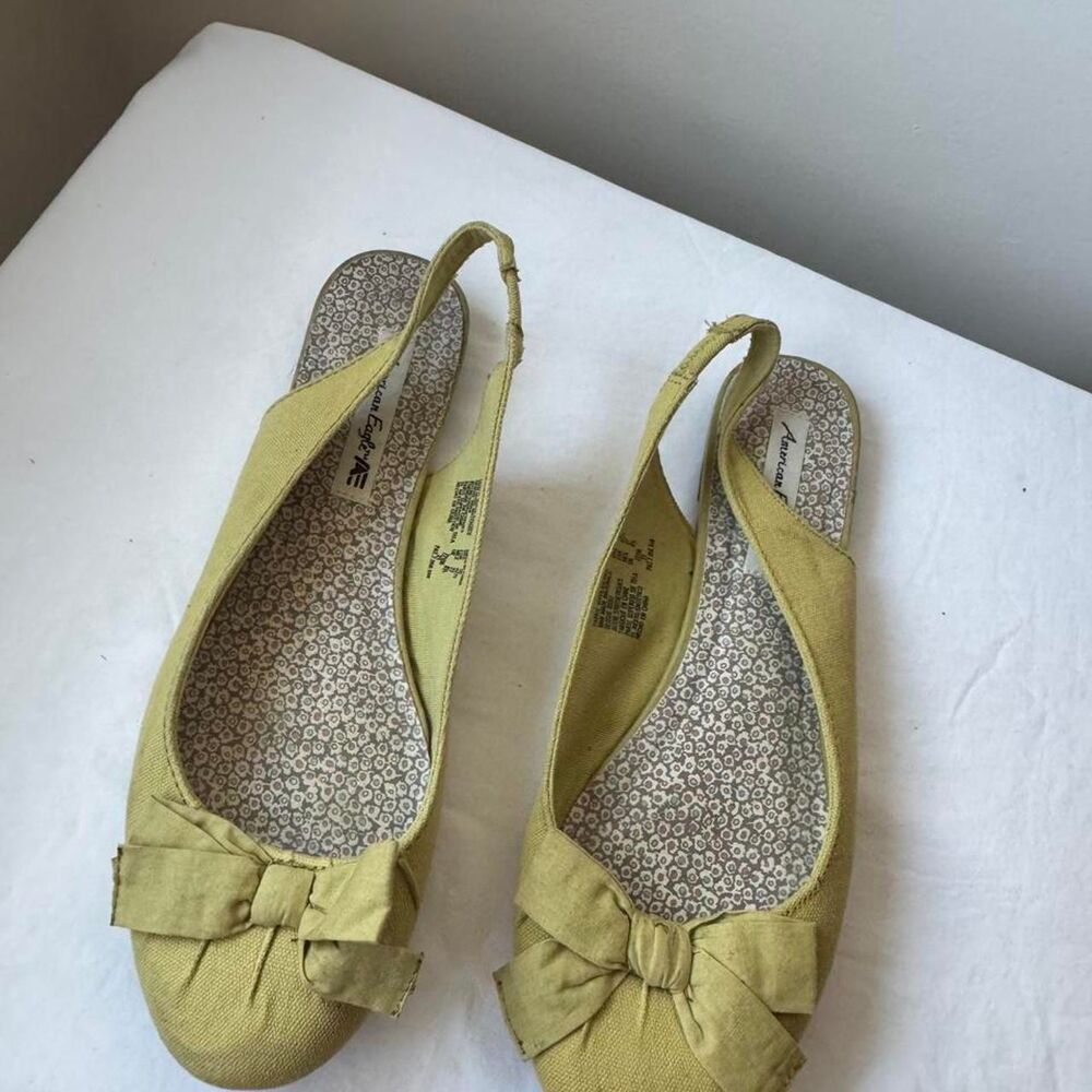 Y2K American Eagle Green Bow Slingback Flats Size 10